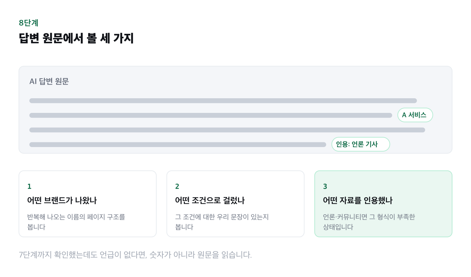 답변 원문에서 확인할 세 가지를 표시한 그림